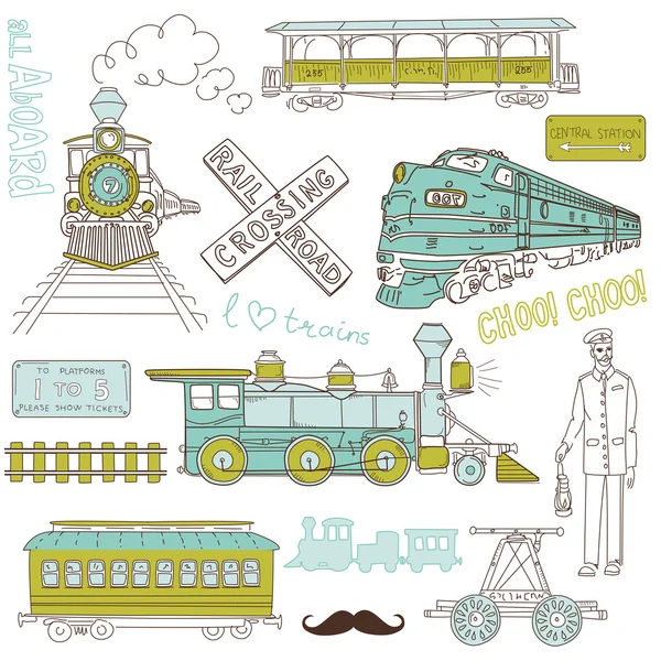 Treni vintage Collezione — Vettoriale Stock