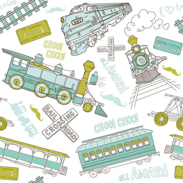 Vintage trains and railroad doodles — Stock Vector