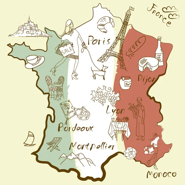 Stiliserad karta över Frankrike. — Stock vektor