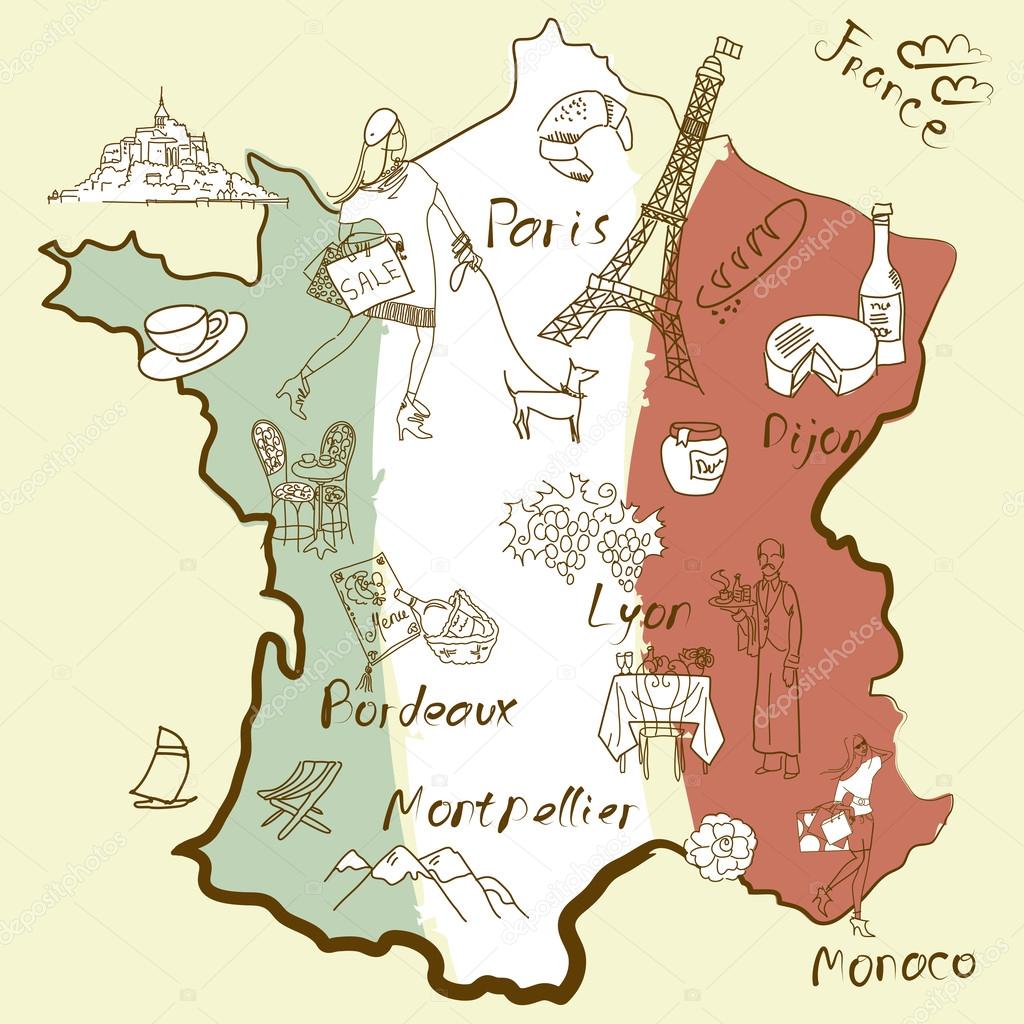 Stylized map of France.