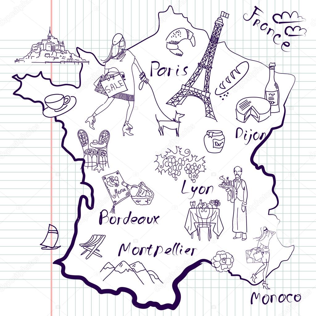 Stylized map of France.