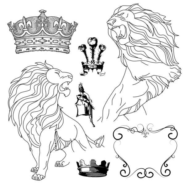 Heráldica de León y Corona — Vector de stock