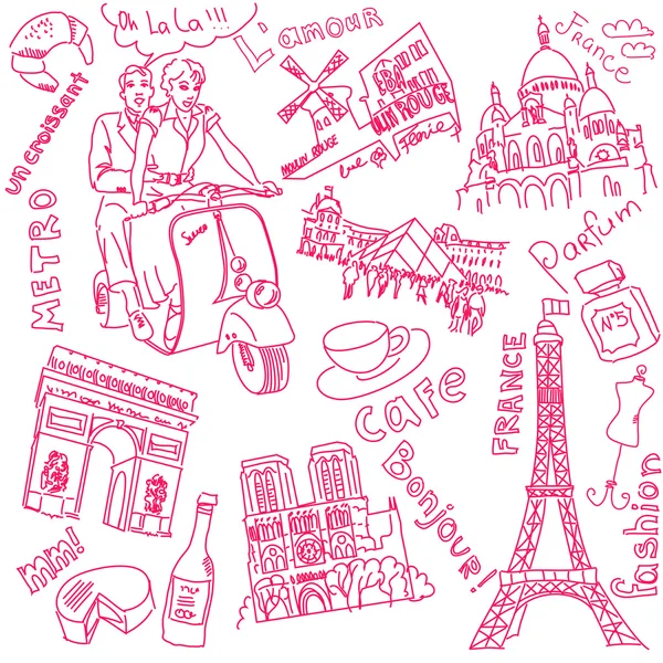 AMOR em Paris doodles —  Vetores de Stock
