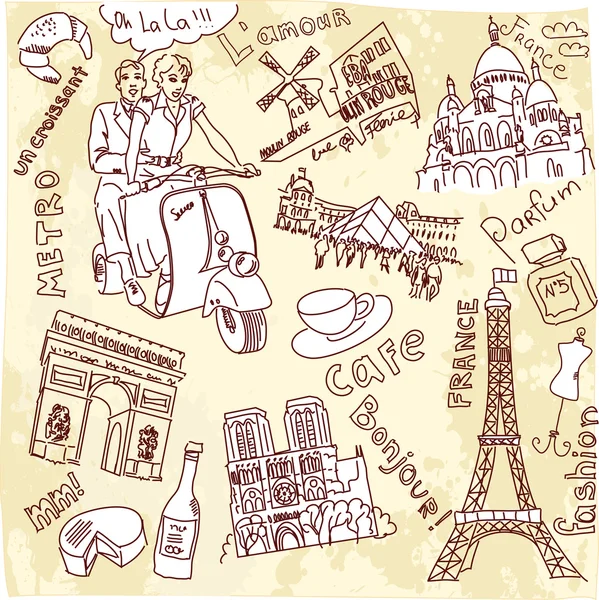 巴黎的观光涂鸦 — 图库矢量图片