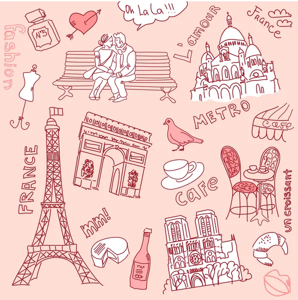 爱在巴黎的涂鸦 — 图库矢量图片