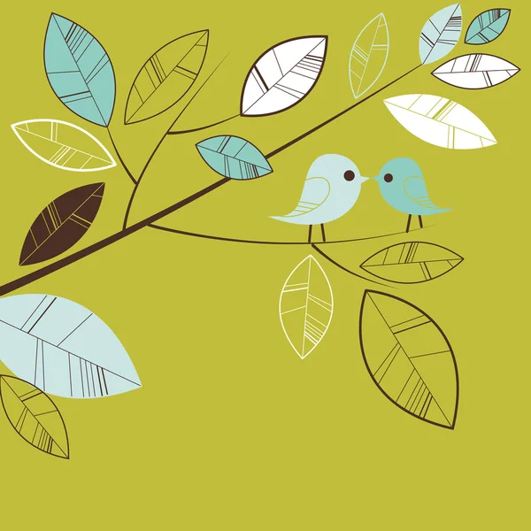 Oiseaux embrassant sur une branche — Image vectorielle