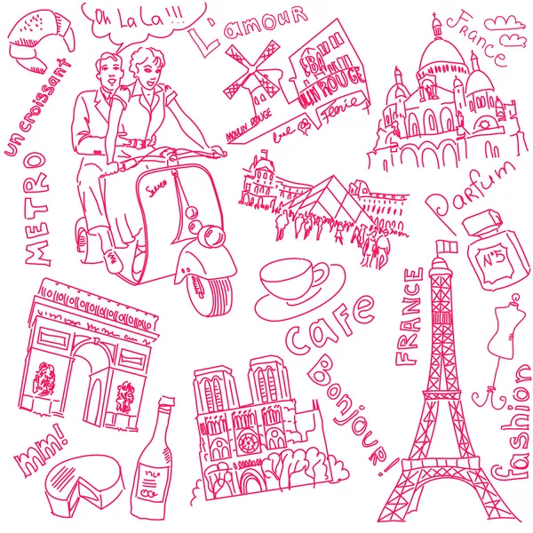 AMOR em Paris doodles Vetor De Stock