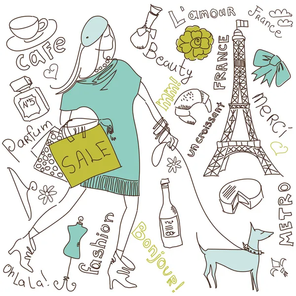 Shopping à Paris — Image vectorielle