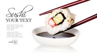 Sushi with chop sticks and soy sauce clipart