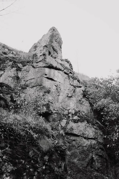 rock, mountain, black and white landscape photo