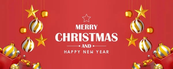Kerstmis Gelukkig Nieuwjaar Decoraties Met Een Gouden Zilveren Bal Gouden — Stockfoto