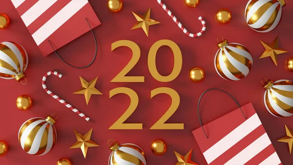 Natal Feliz Ano Novo Decorações Com Uma Caixa Presente Vermelho — Fotografia de Stock