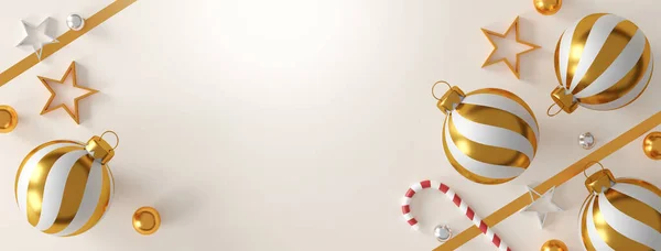 Рождественские Новогодние Украшения Золотым Серебряным Шаром Золотой Звездой Белом Фоне — стоковое фото