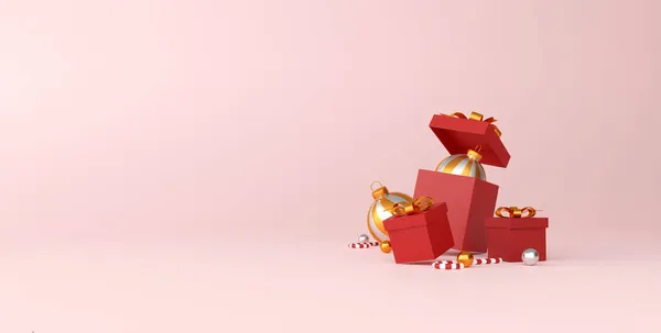 Navidad Feliz Año Nuevo Decoraciones Con Una Caja Regalo Roja — Foto de Stock
