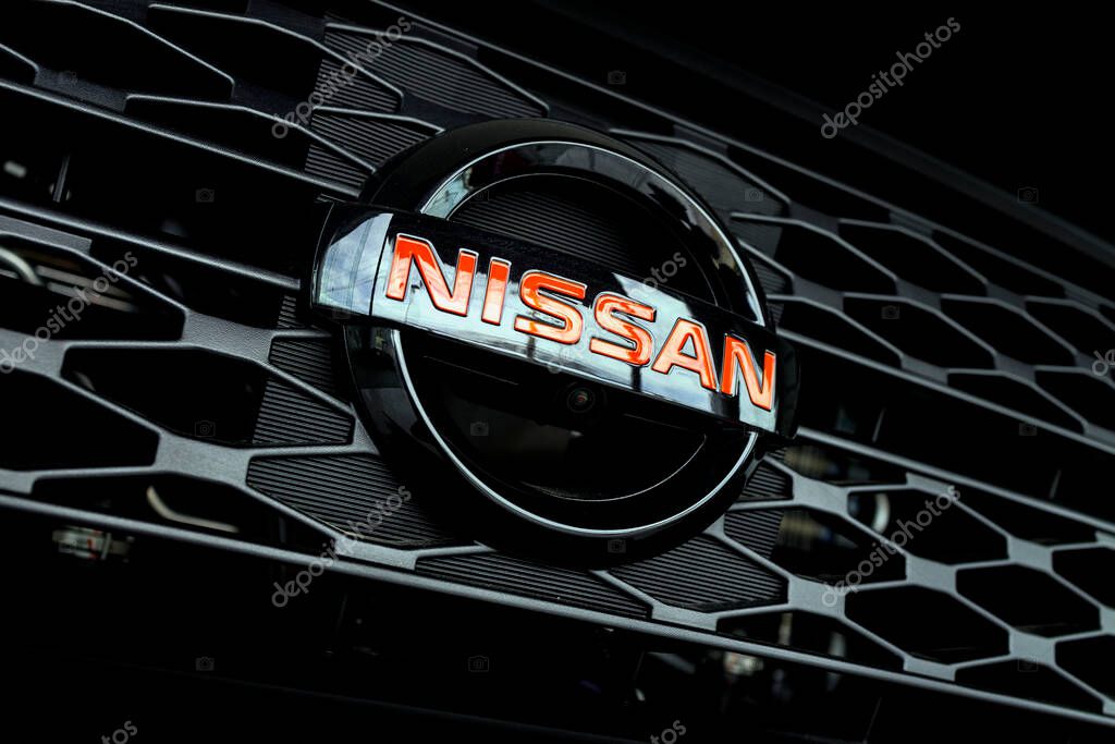 CHIANG RAI, THAILAND MAY 7 2019, Logo of The All-New NISSAN with soft-focus and over light in the background