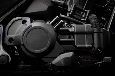  Motosiklet motorunun yakın çekim detayları. bigbike. spor bisikleti 