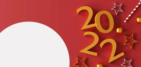 Boldog Karácsonyt 2022 Bemutatja Koncepció Piros Ajándékdobozok Arany Golyó Arany — Stock Fotó