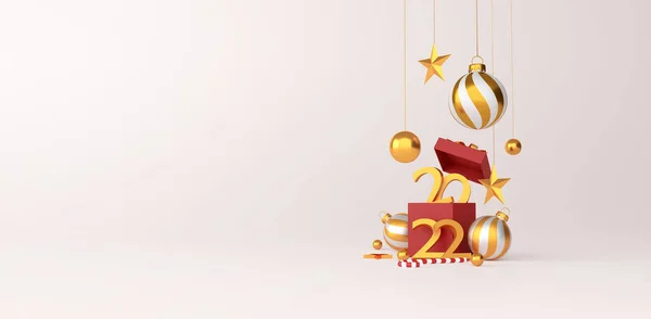 Веселого Різдва Нового Року 2022 Представляє Концепцію Золотий Золота Зірка — стокове фото