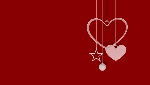 Dekoration Zum Valentinstag Mit Ornamenten Form Von Herzen Auf Rotem — Stockfoto
