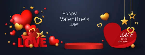 Glücklicher Valentinstag Minimale Szene Mit Geometrischen Formen Zylinderpodium Oder Vitrinen — Stockvektor