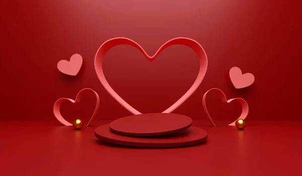 Happy Valentine Day Concept Minimal Scene Geometric Forms Cylinder Podium — Stock Photo, Image