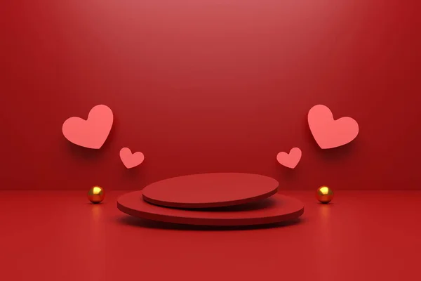 발렌타인데이 컨셉트 기하학적 형태가 최소의 배경의 제품을 원통형 디스플레이 케이스 — 스톡 사진