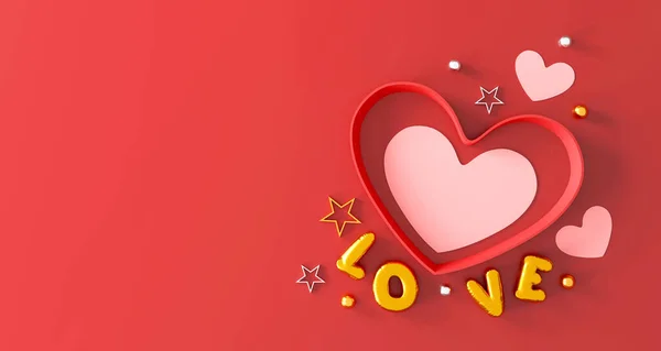 Boldog Valentin Napi Hátteret Dekoratív Ünnepi Tárgy Szív Alakú Szerelmes — Stock Fotó