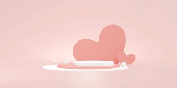ハッピーバレンタインの日のコンセプト バレンタインデーに商品発表のためのピンクの背景最小限のスタイル 空の空間でモックアップシーン 3Dイラスト — ストック写真