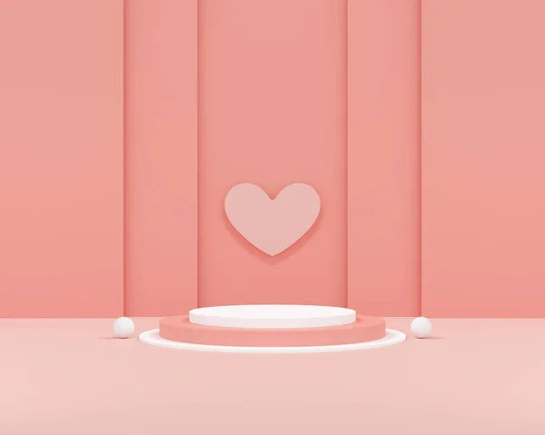 ハッピーバレンタインの日のコンセプト 商品発表のためのピンクの背景最小限のスタイル 空の空間でのモックアップシーン モックアップと白の表彰台の製品表示 抽象的な形状の背景ミニマリストバレンタインの日ピンクの背景 — ストック写真