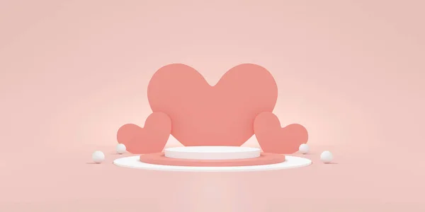 ハッピーバレンタインの日のコンセプト バレンタインデーに商品発表のためのピンクの背景最小限のスタイル 空の空間でモックアップシーン 3Dイラスト — ストック写真