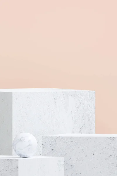 Pembe arka planda beyaz mermer yuvarlak podyum. Yeni ürün için konsept sahne gösterisi, promosyon satışı, afiş, sunum, kozmetik. Kopyalama alanı ile - 3B illüstrasyon