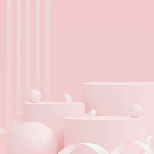 ピンクの大理石の円の表彰台 新商品 販促販売 バナー プレゼンテーション 化粧品のコンセプトシーンショーケース コピースペース付き 3Dイラスト — ストック写真