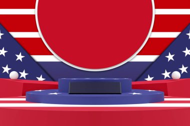  Modern model podyum gösterisi, Amerika Birleşik Devletleri ekran pankartı, afiş reklamı için arka plan, podyum mozaiği, 3D illüstrasyon