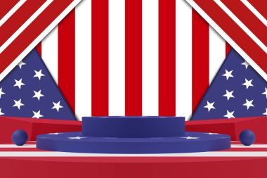  Modern model podyum gösterisi, Amerika Birleşik Devletleri ekran pankartı, afiş reklamı için arka plan, podyum mozaiği, 3D illüstrasyon
