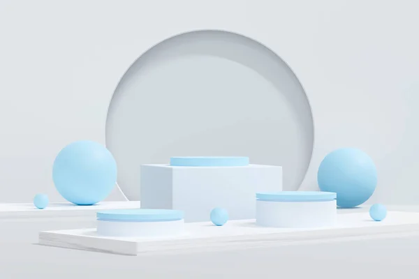 White Blue Podium Minimal Stage White Platform Stage Show Cosmetic — Stockfoto