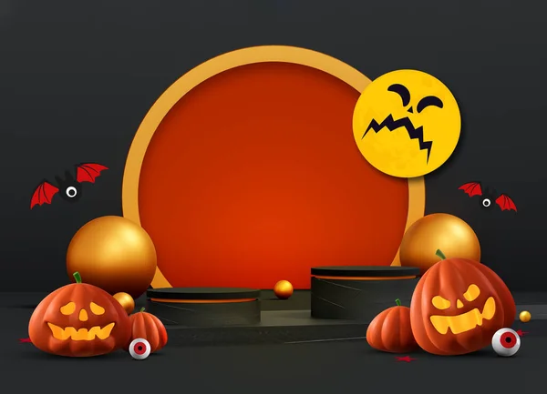 halloween background with podium for product display. geometric podium for product display. 3d illustration