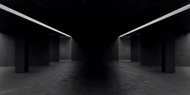 empty abstract industrial concrete interior. concrete floor and dark room. 3d illustration