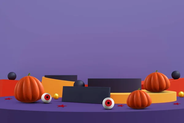 Halloween Achtergrond Kleurrijk Podium Het Podium Met Rood Paars Platform — Stockfoto