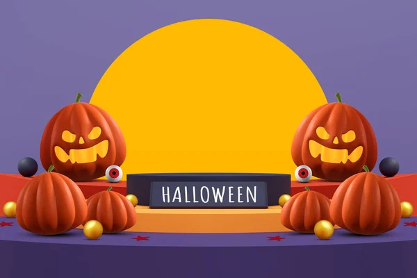 Halloween Hintergrund Buntes Podium Auf Der Bühne Mit Rot Violettem — Stockfoto