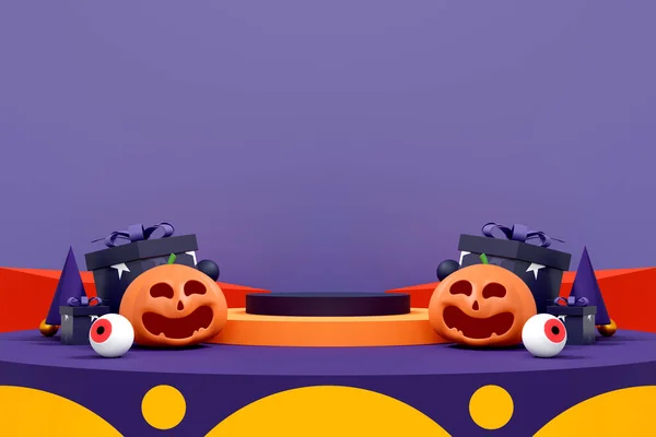 Halloween Hintergrund Buntes Podium Auf Der Bühne Mit Rot Violettem — Stockfoto