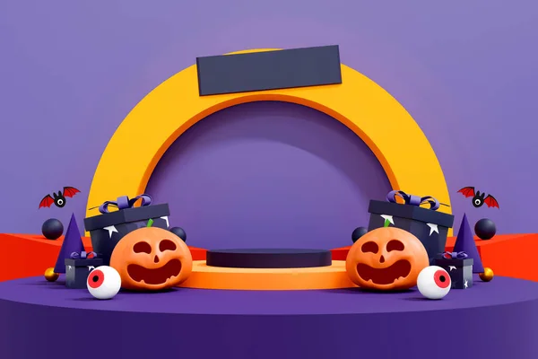 Halloween Achtergrond Kleurrijk Podium Het Podium Met Rood Paars Platform — Stockfoto