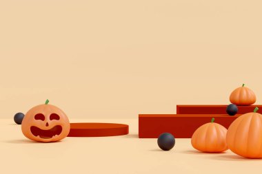halloween background with podium for product display. geometric podium for product display. 3d illustration
