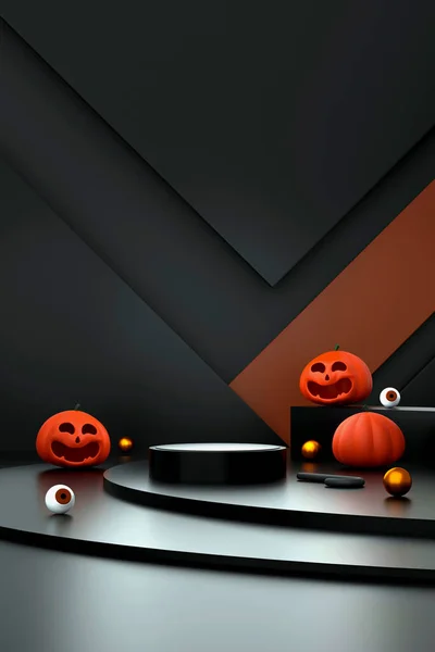 halloween background with podium for product display. geometric podium for product display. 3d illustration