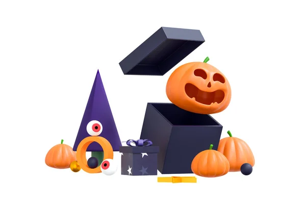 halloween pumpkins on white background for greeting card, banner, poster,blog, article, social media, marketing. 3D illustration