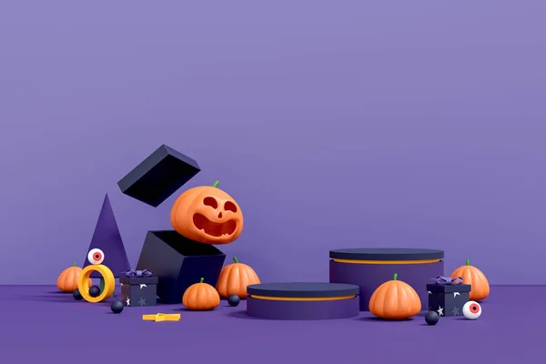 Halloween Background Colorful Podium Stage Red Purple Platform Stage Show — Stock fotografie