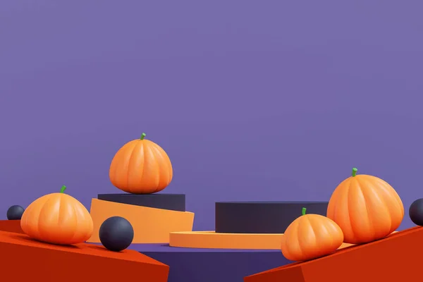 Halloween Achtergrond Kleurrijk Podium Het Podium Met Rood Paars Platform — Stockfoto