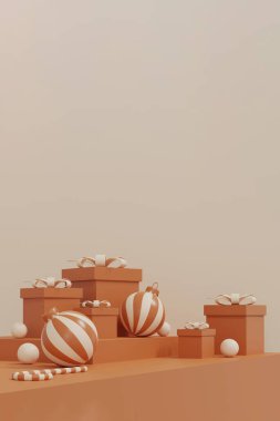 Mutlu Noeller afişi, poster ve kapak tasarımı. Fotokopi alanı olan Noel stüdyosu ürün sergisi. 3B illüstrasyon