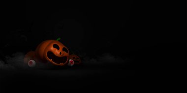 Kutlama kartı, afiş, poster, blog, makale, sosyal medya ve pazarlama için Cadılar Bayramı afişleriniz kutlu olsun. 3B illüstrasyon