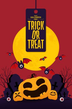 Cadılar Bayramı afiş arkaplanı, balkabağı canavar vektör tasarımı