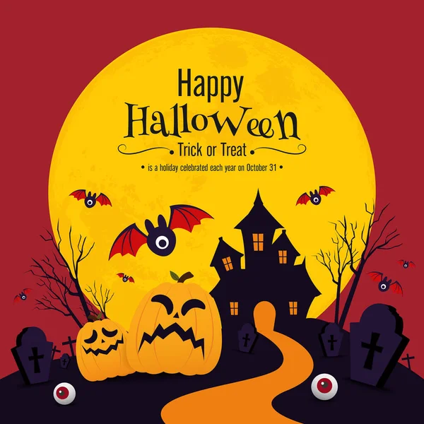 Gelukkig Halloween Dag Banner Achtergrond Pompoen Monster Vector Ontwerp — Stockvector